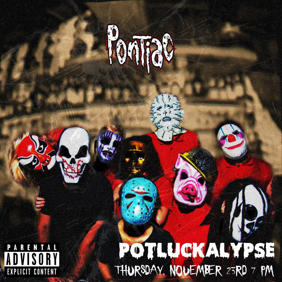 The Potluckalypse team as the Noble Turkeys of Doom, a metal band that feeds the people 