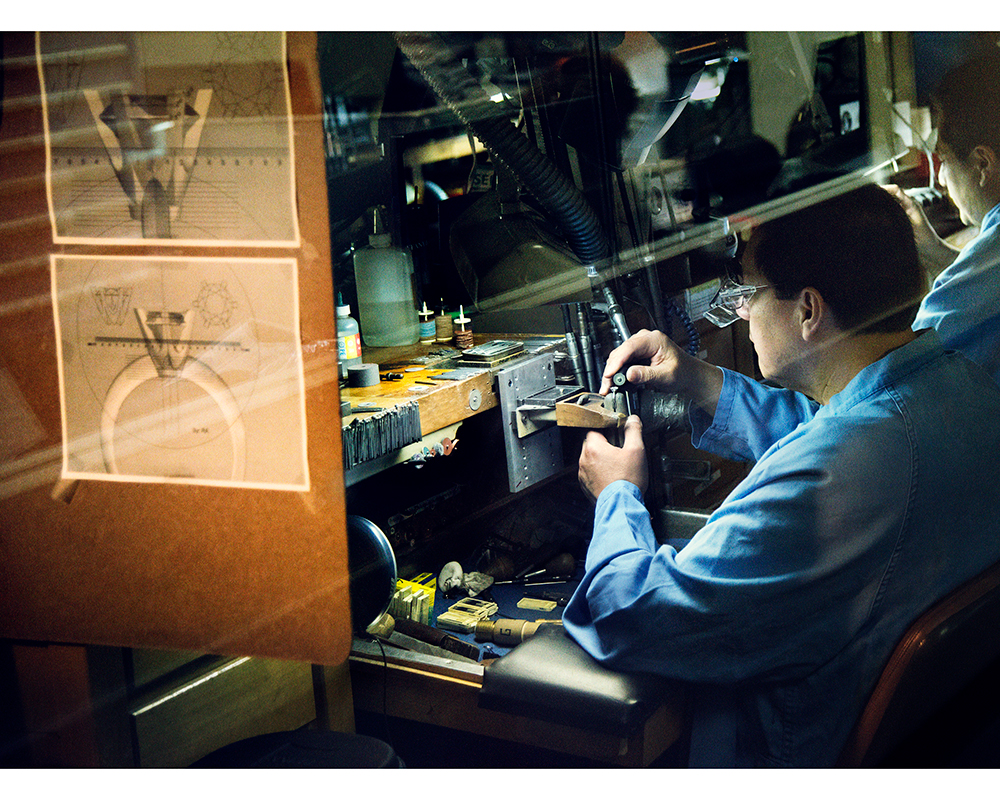 A diamond setter at work at Tiffany's manufacture