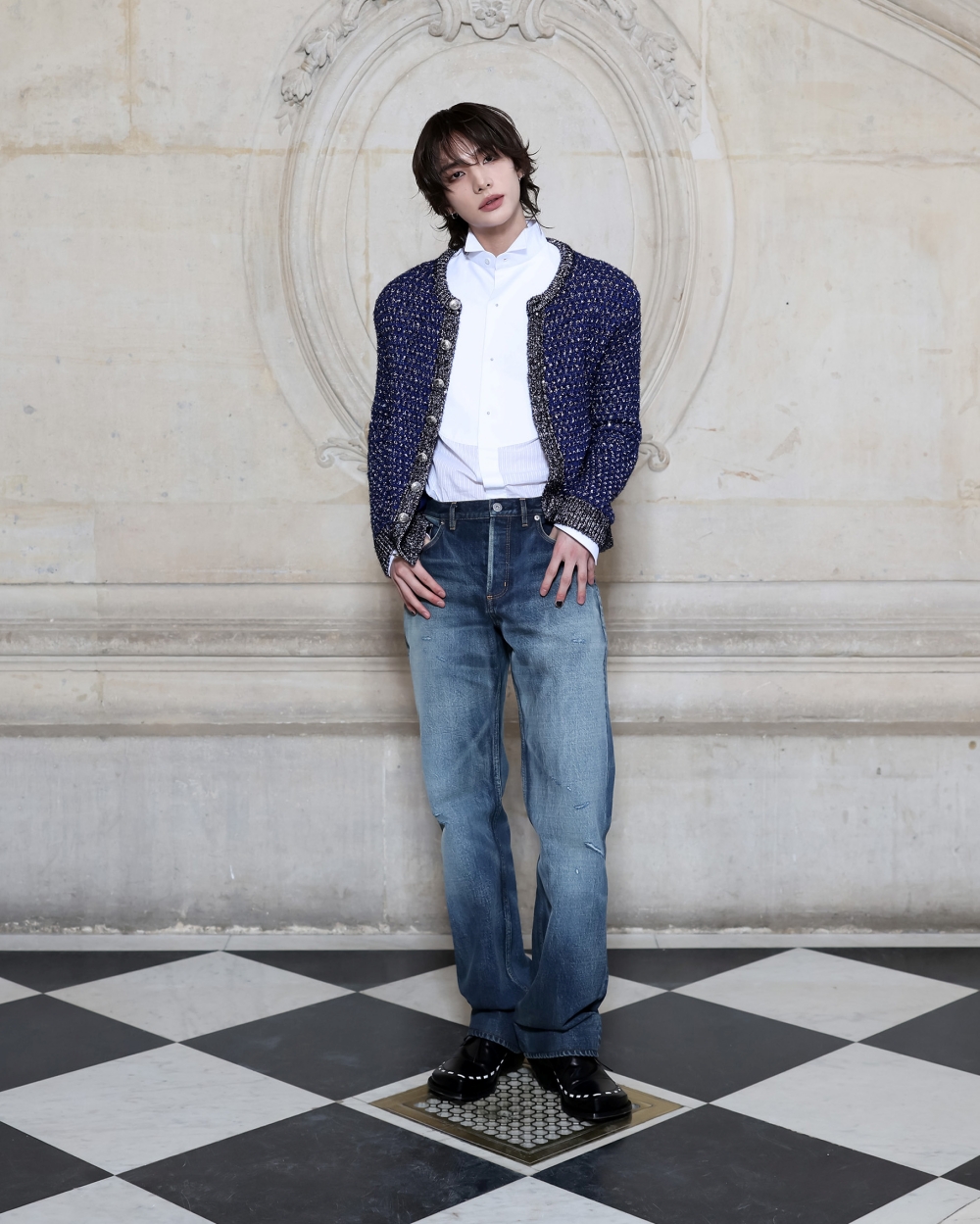 PARIS, FRANCE - JANUARY 21: Hyunjin attends the Dior Homme Menswear Fall/Winter 2026-2027 show as part of Paris Fashion Week on January 21, 2026 in Paris, France. (Photo by Arnold Jerocki/Getty Images for Dior)