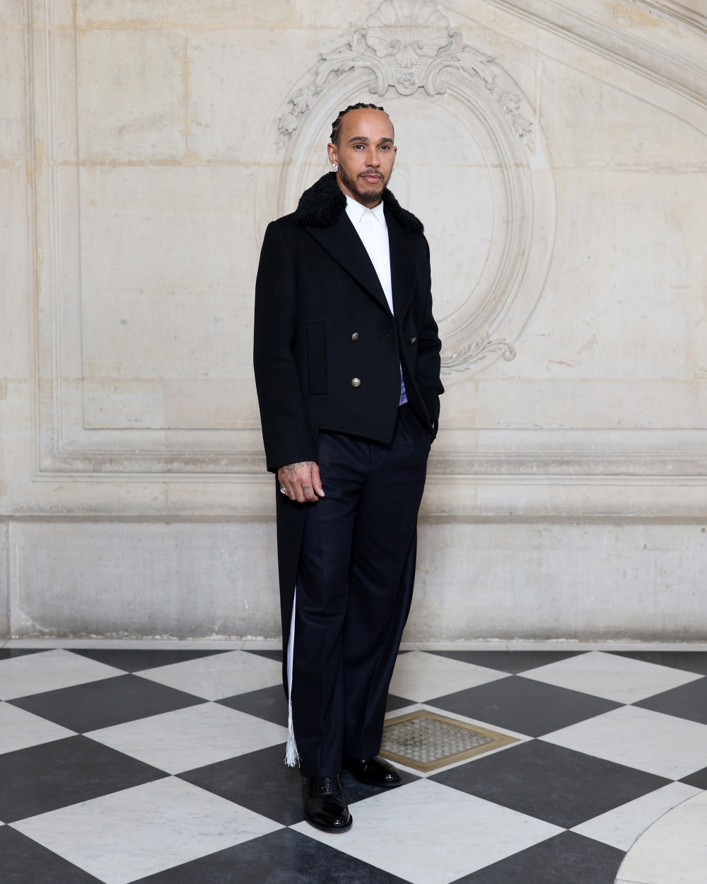 PARIS, FRANCE - JANUARY 21: Lewis Hamilton attends the Dior Homme Menswear Fall/Winter 2026-2027 show as part of Paris Fashion Week on January 21, 2026 in Paris, France. (Photo by Arnold Jerocki/Getty Images for Dior)