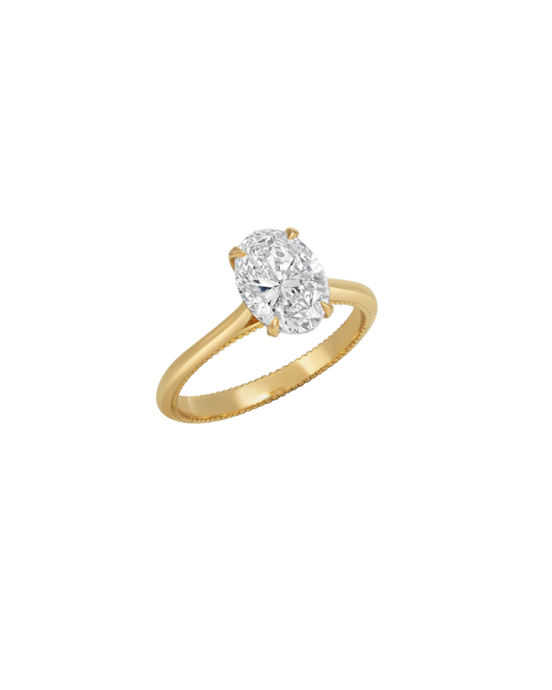 Audley solitaire ring in 18K gold set with oval cut, lab grown or recycled antique diamond by Lylie Jewellery
