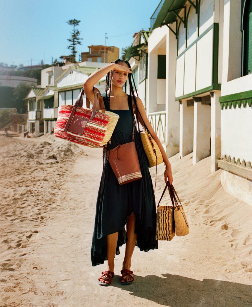 LOEWE Shell small leather-trimmed raffia tote