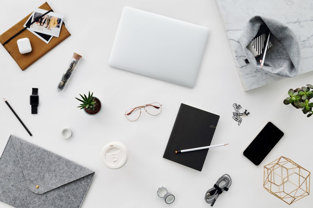 Concept flat lay with modern office supplies from eco friendly sustainable  materials. Flat lay on office table without single use plastic to reduce wa  Stock Photo - Alamy