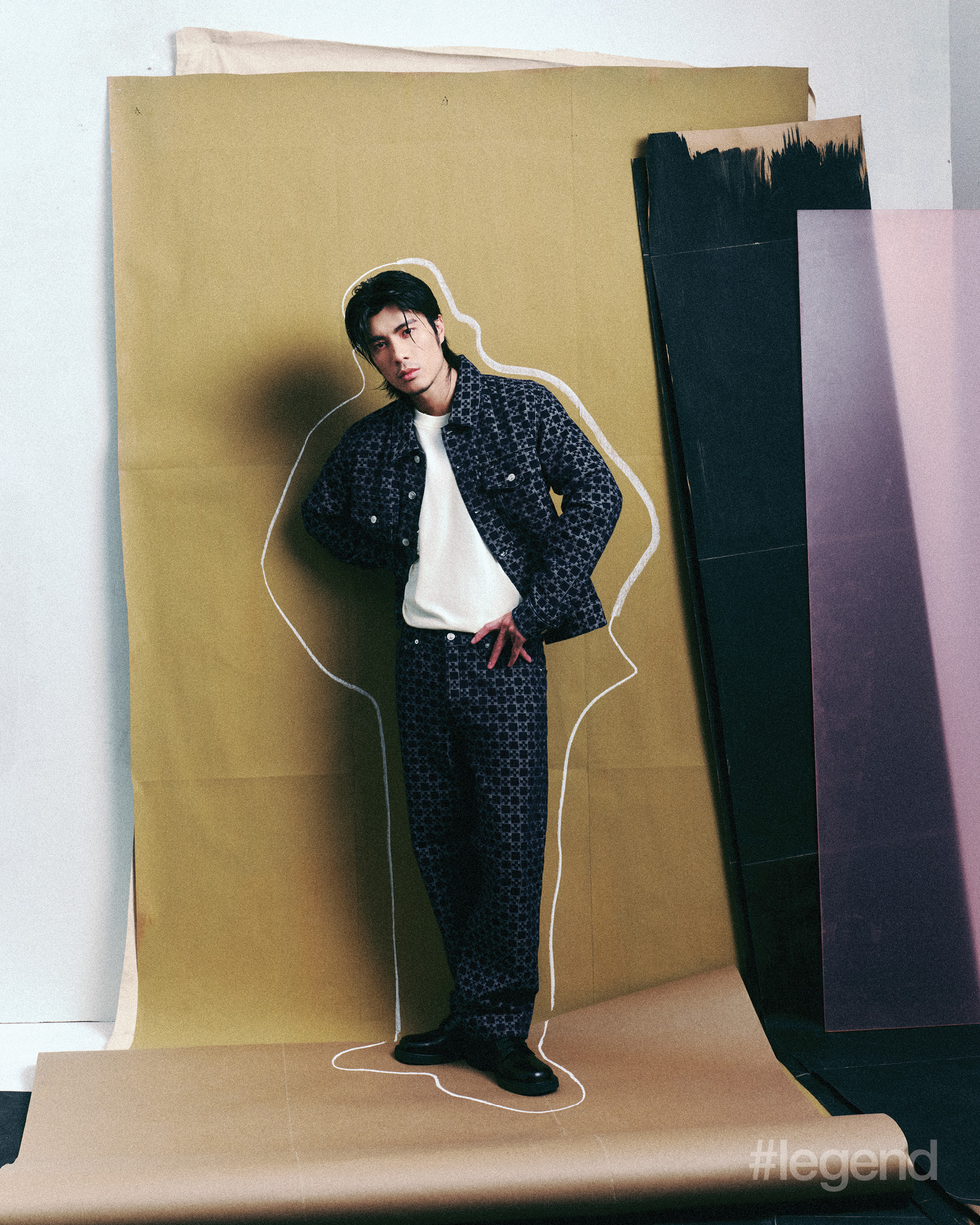 Printed jacquard jacket and trouser set, and white T-shirt _ Sandro
