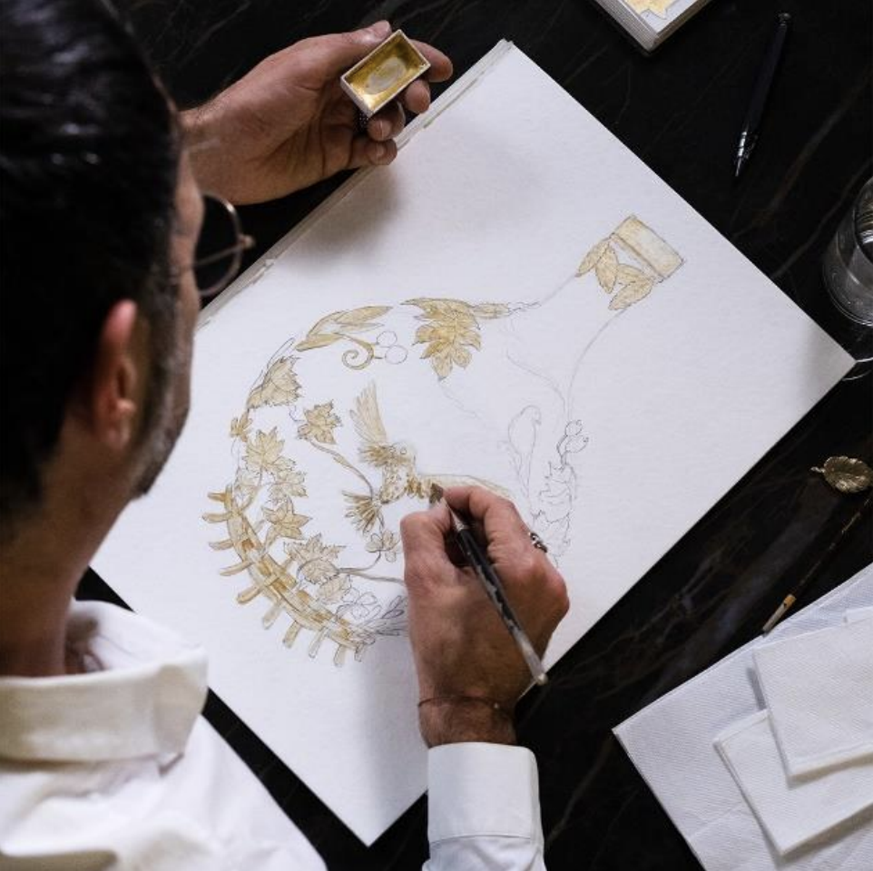 Detail and sketch drawing by Goossens of l’Edition Rare du Bicentenaire 