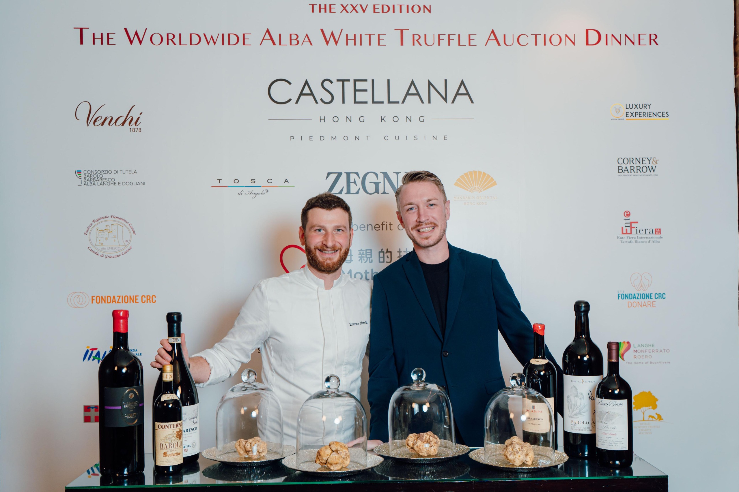 The 25th World Alba White True Auction Gala Dinner was organised by Italian White Alba True Expert, Matteo Morello (right), founder at Castellana Hong Kong, with executive chef of Castellana, Romeo Morelli (left).