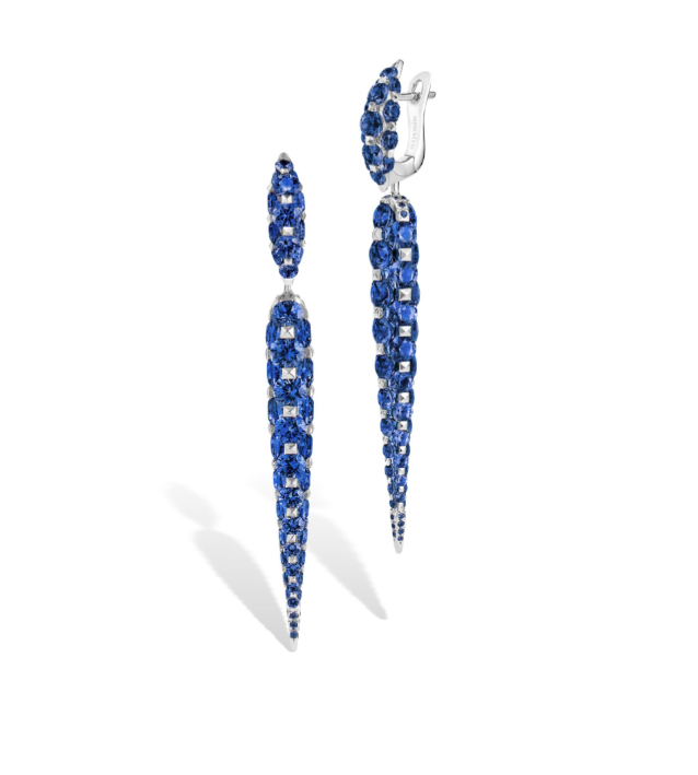 The auctioned pieces included, from left to right (top): Merveilles Rose Icicle Diamond and Pink Sapphire Small Pendant, Merveilles Icicle Sapphire Medium Earrings and Inlay Shine Light Green Tourmaline and Rock Crystal Ring and Earrings.