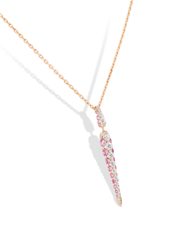 The auctioned pieces included, from left to right (top): Merveilles Rose Icicle Diamond and Pink Sapphire Small Pendant, Merveilles Icicle Sapphire Medium Earrings and Inlay Shine Light Green Tourmaline and Rock Crystal Ring and Earrings.
