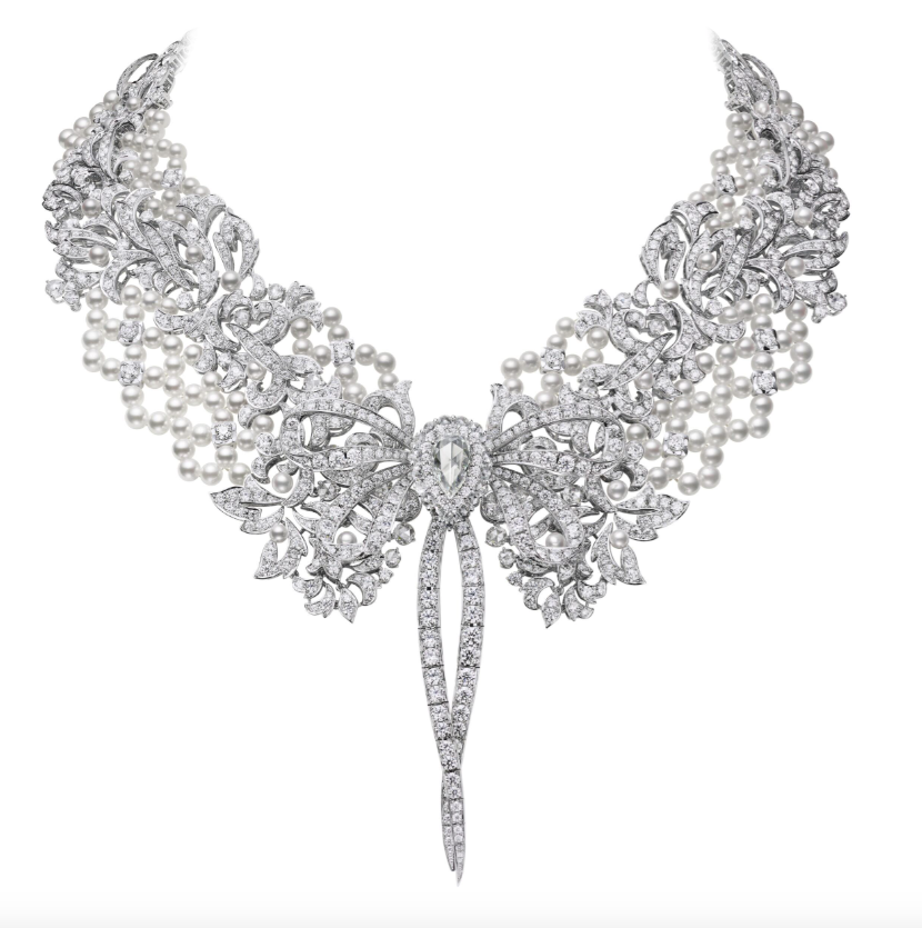 18K White Gold Necklace with Akoya cultured pearls and Diamonds