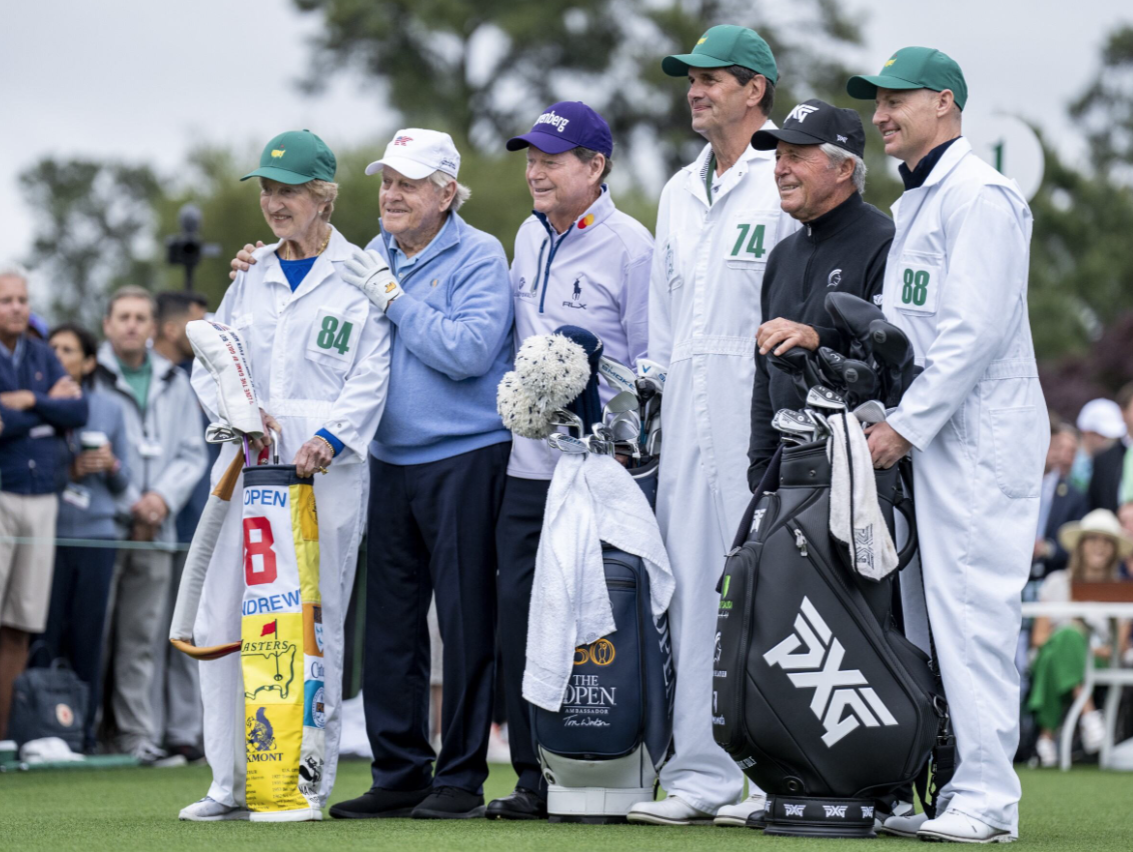 Nicklaus, Tom Watson and Player during the honorary starters ceremony at the 2024 Masters.