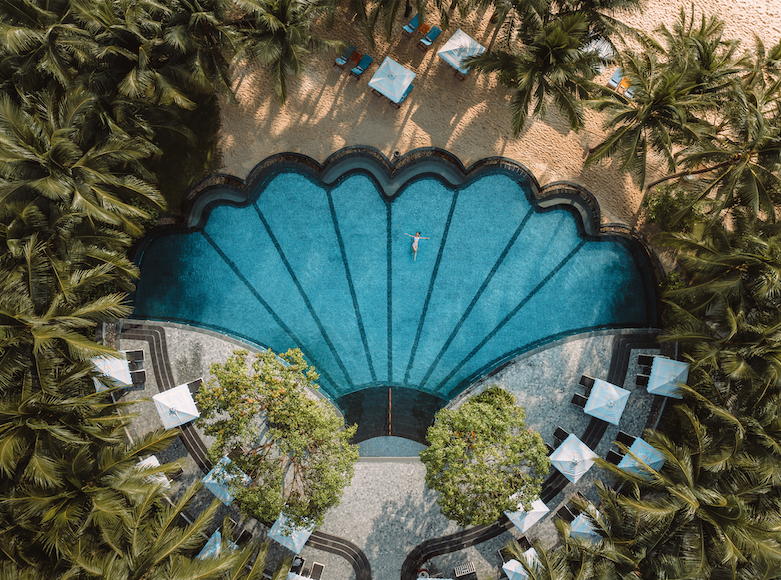 Aerial view of the award-winning shell pool.