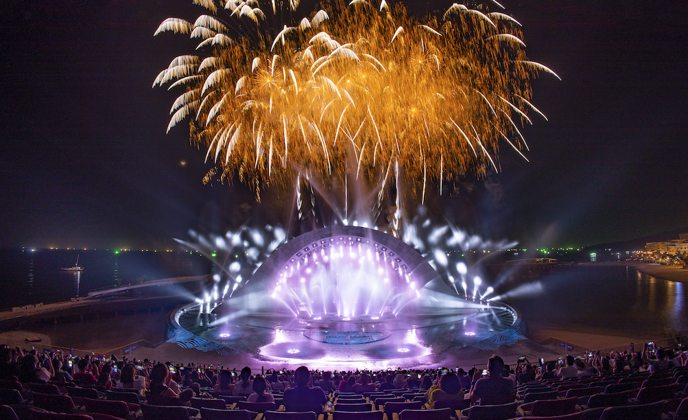 ...and end the night with a show that combines fire and water.