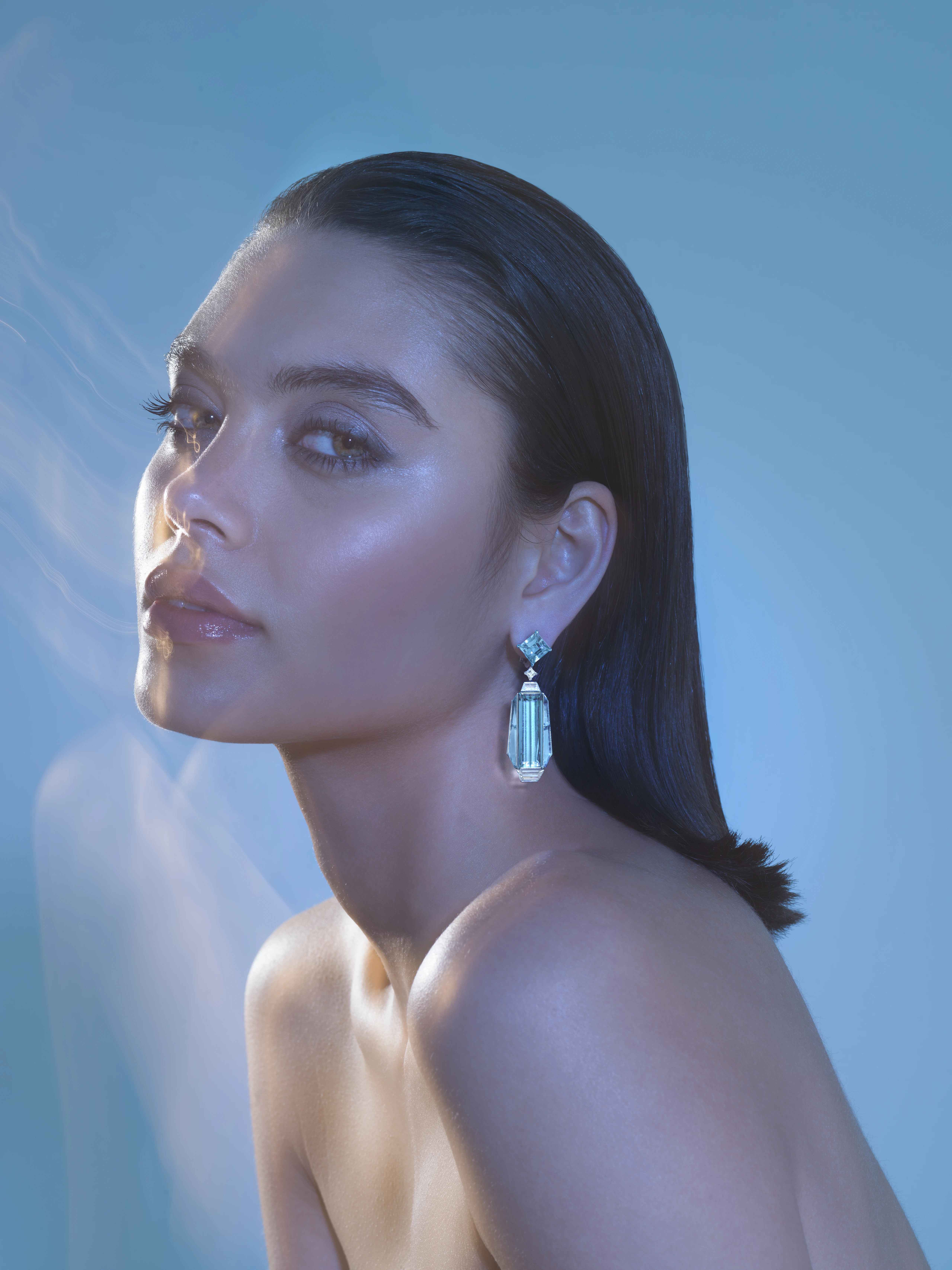 'Lirya' Diamond, Aquamarine and Yellow Beryl Earrings