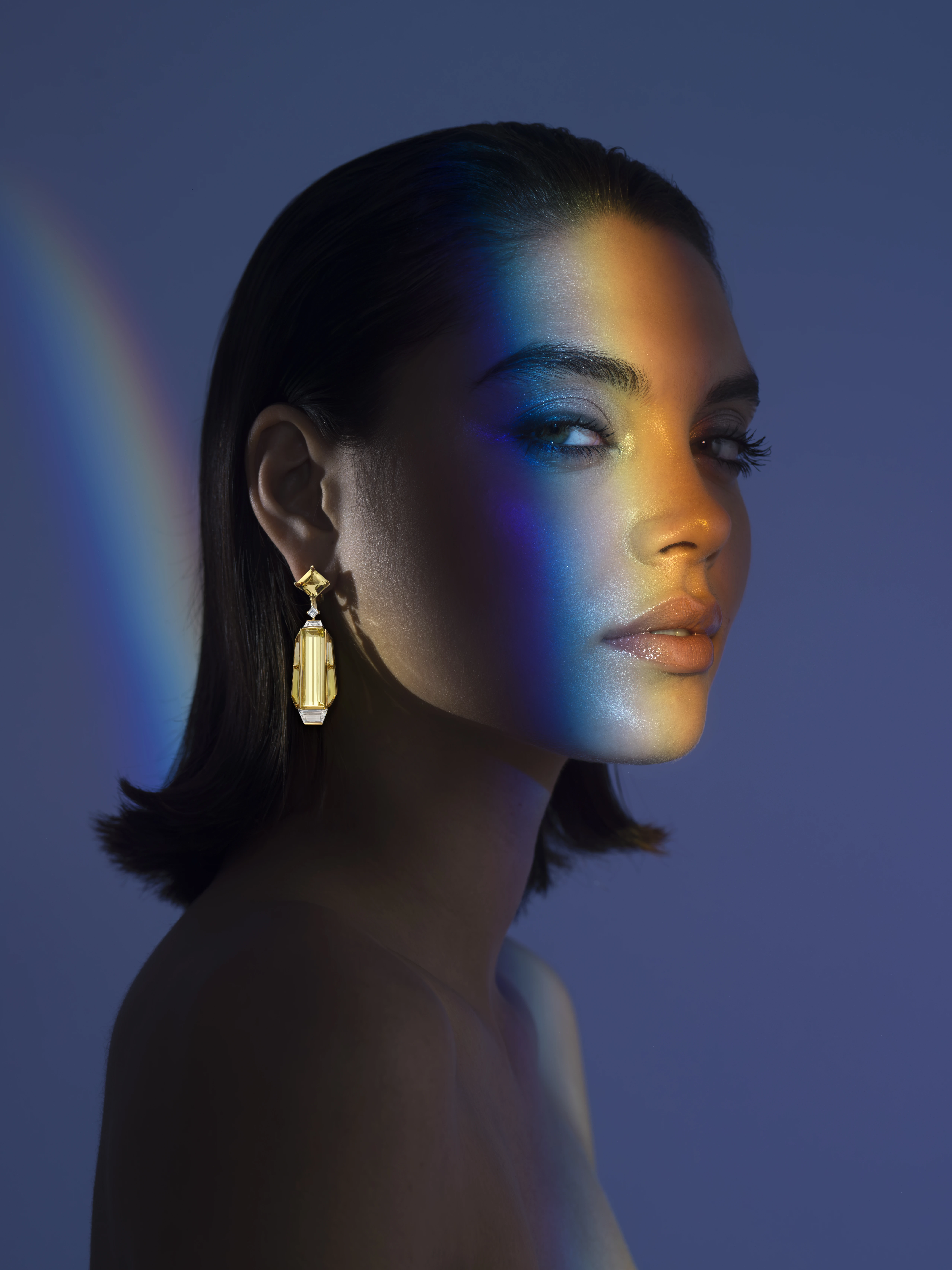 'Lirya' Diamond, Aquamarine and Yellow Beryl Earrings