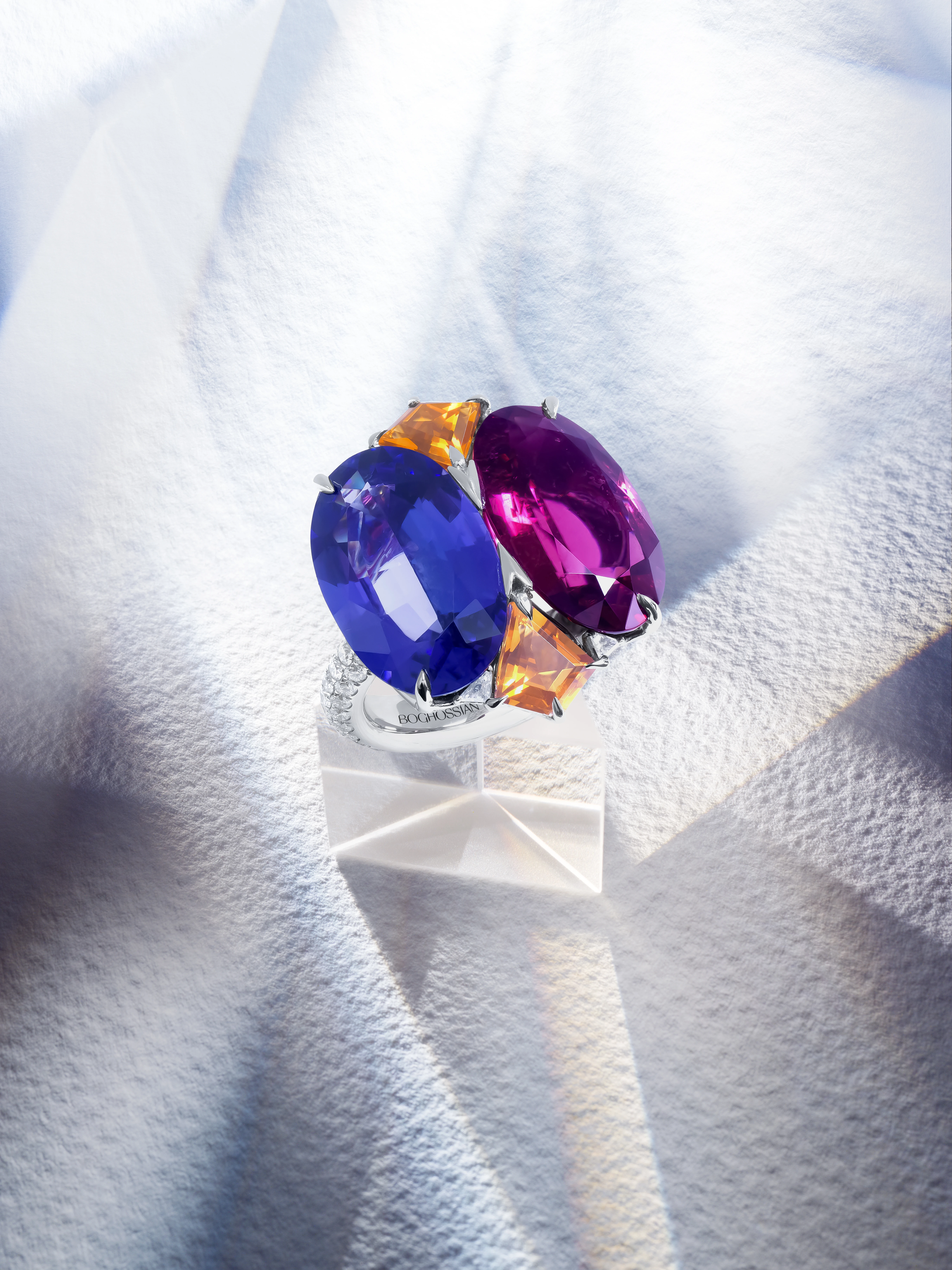 L to R: 'Lirya' Multi Colour Gemstone Earrings; 'Lirya' Multi Colour Gemstone Ring