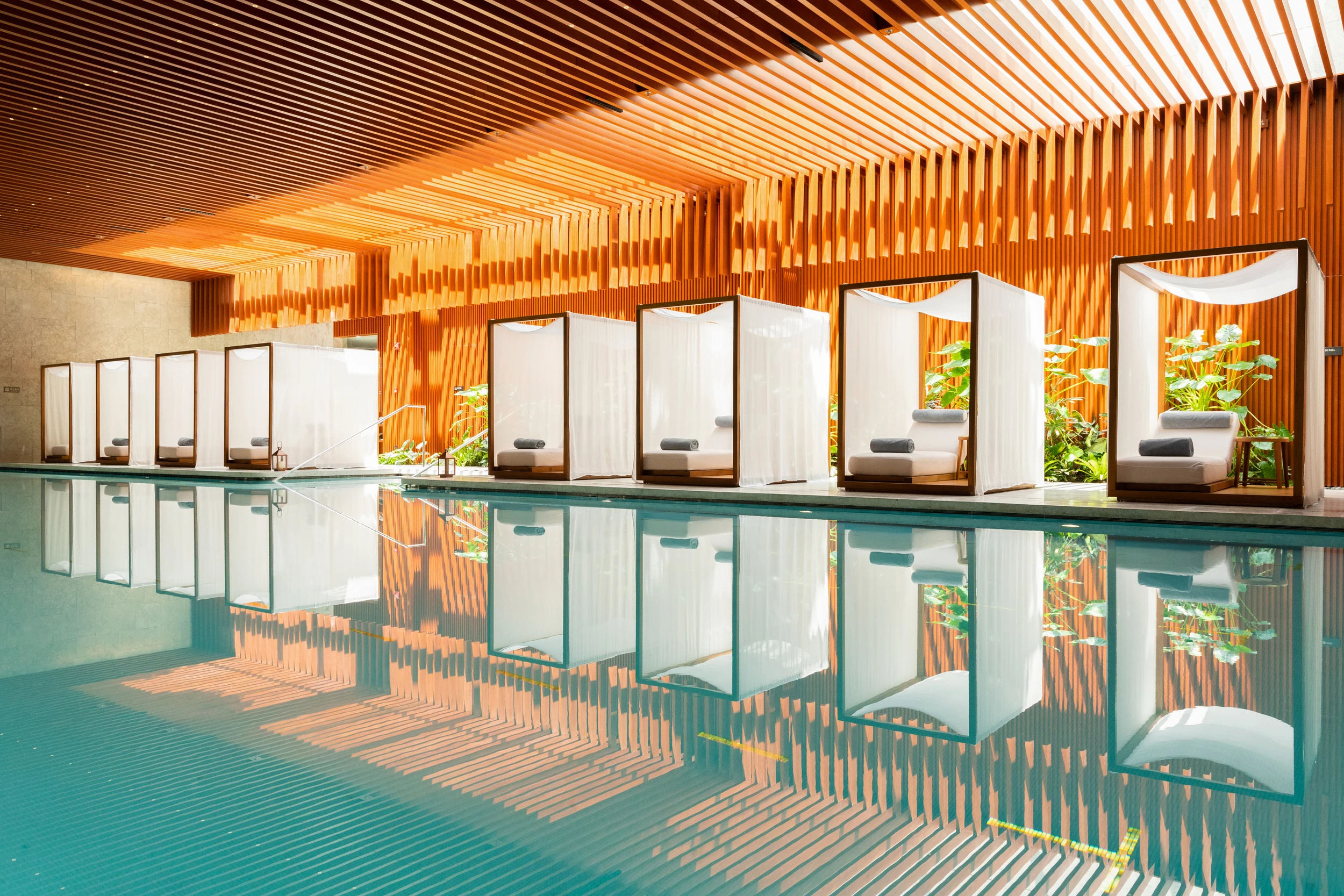 The 25-metre emerald- green swimming pool.
