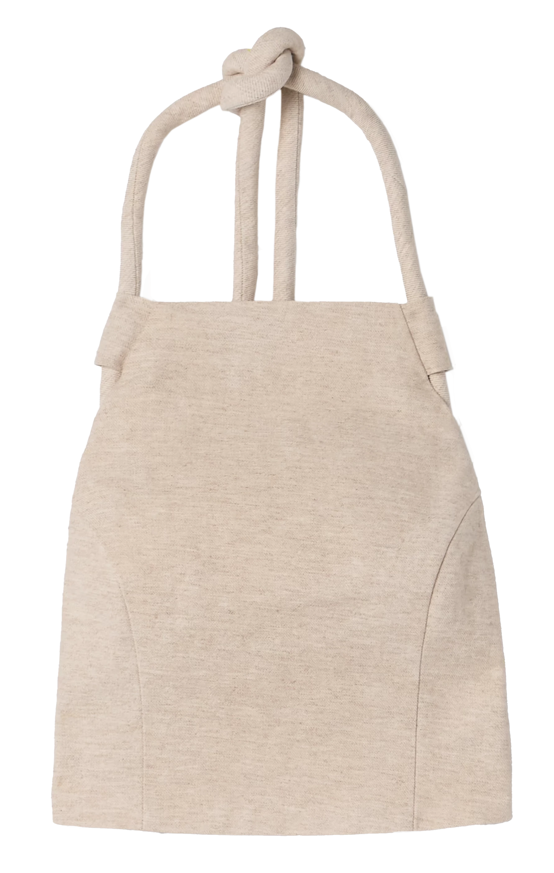 Beige linen halterneck crop top _ Cult Gaia from Net-A-Porter; White straight-leg jeans _ Frame; Red crochet slingback flats _ Staud
